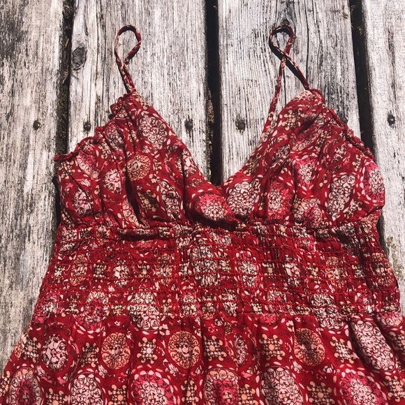 Red boho cotton summer dress - Picture 2 of 9